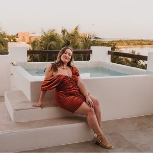 Elegant Rust Off-Shoulder Dress